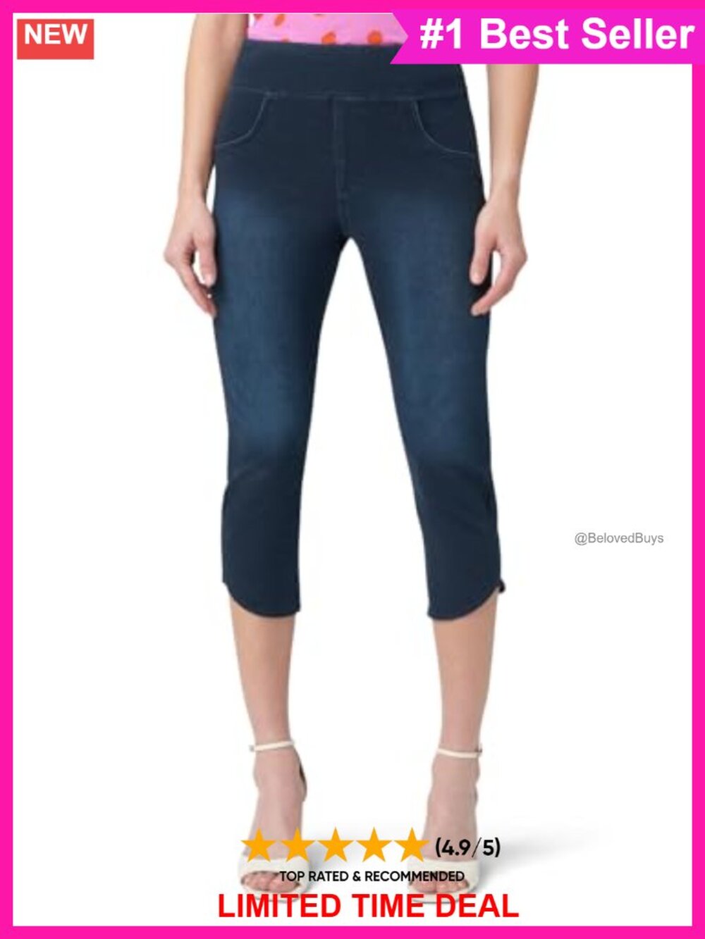 Super Soft Stretch High Rise Denim Capri Leggings with Tulip Hem
